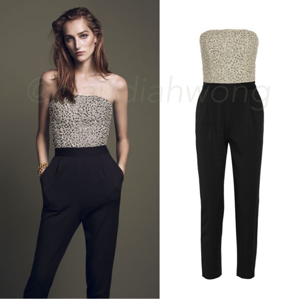 ALICE + OLIVIA Jeri Embellished Jumpsuit in Black Cream - Picture 4 of 14